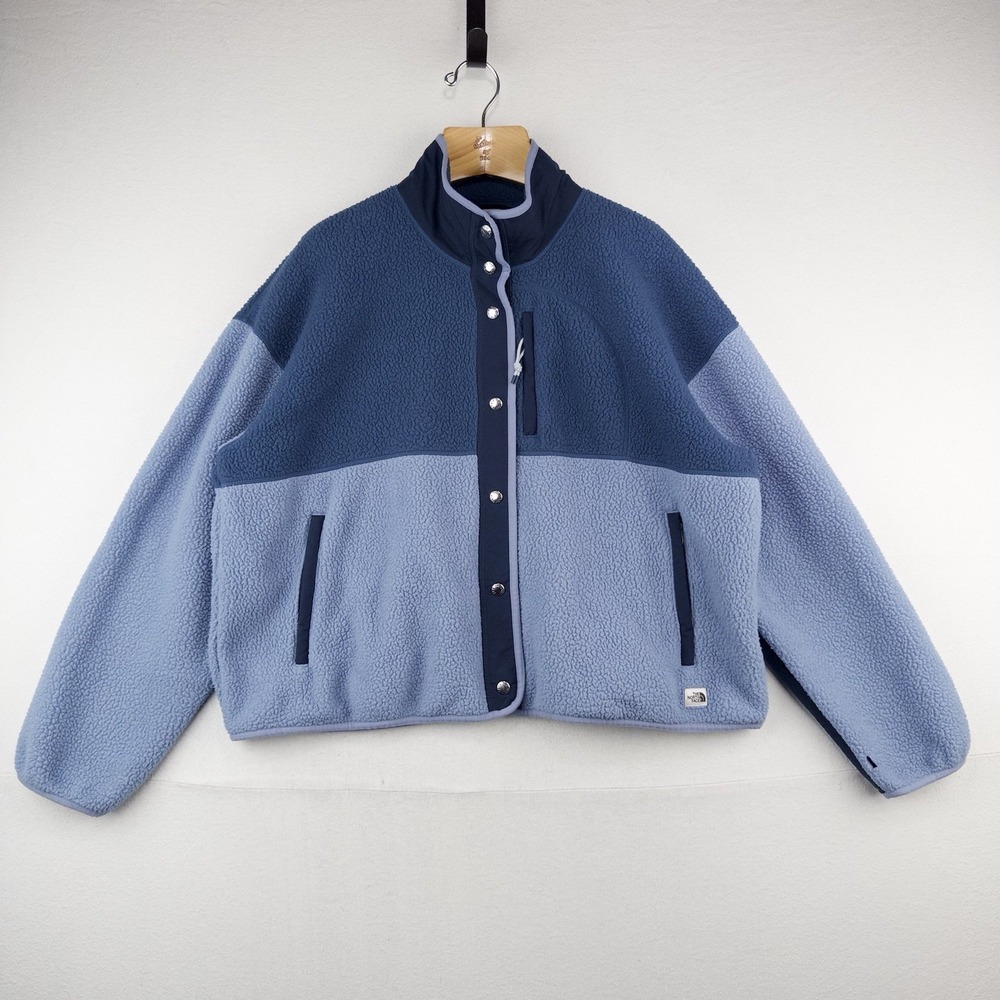 The North Face Cragmont Fleece Jacket Women's XL Blue Color Block Boxy *Read